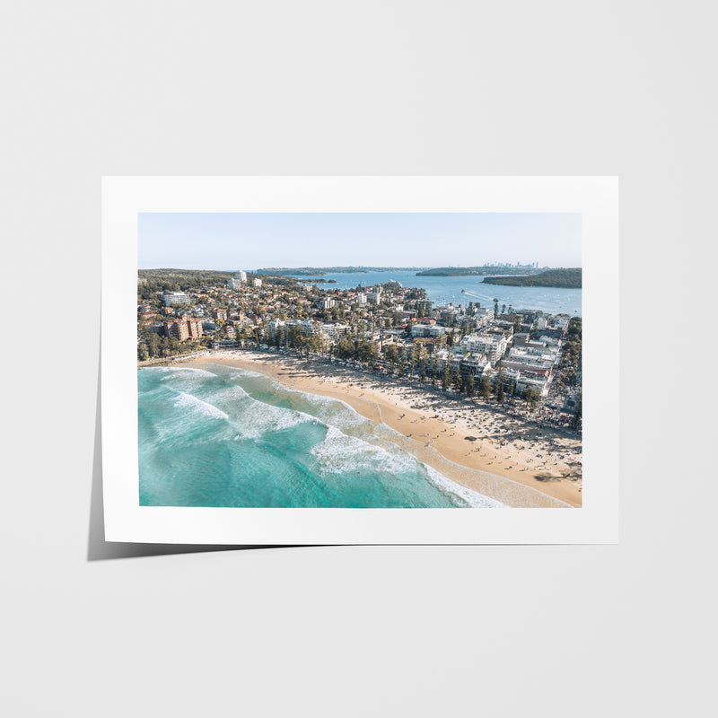 Manly Beach spring landscape in white frame - coastal photography wall art