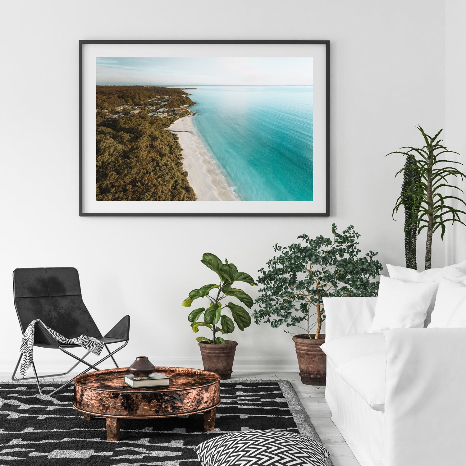 Hyams Beach sunrise seascape in black frame - coastal landscape wall art for modern homes