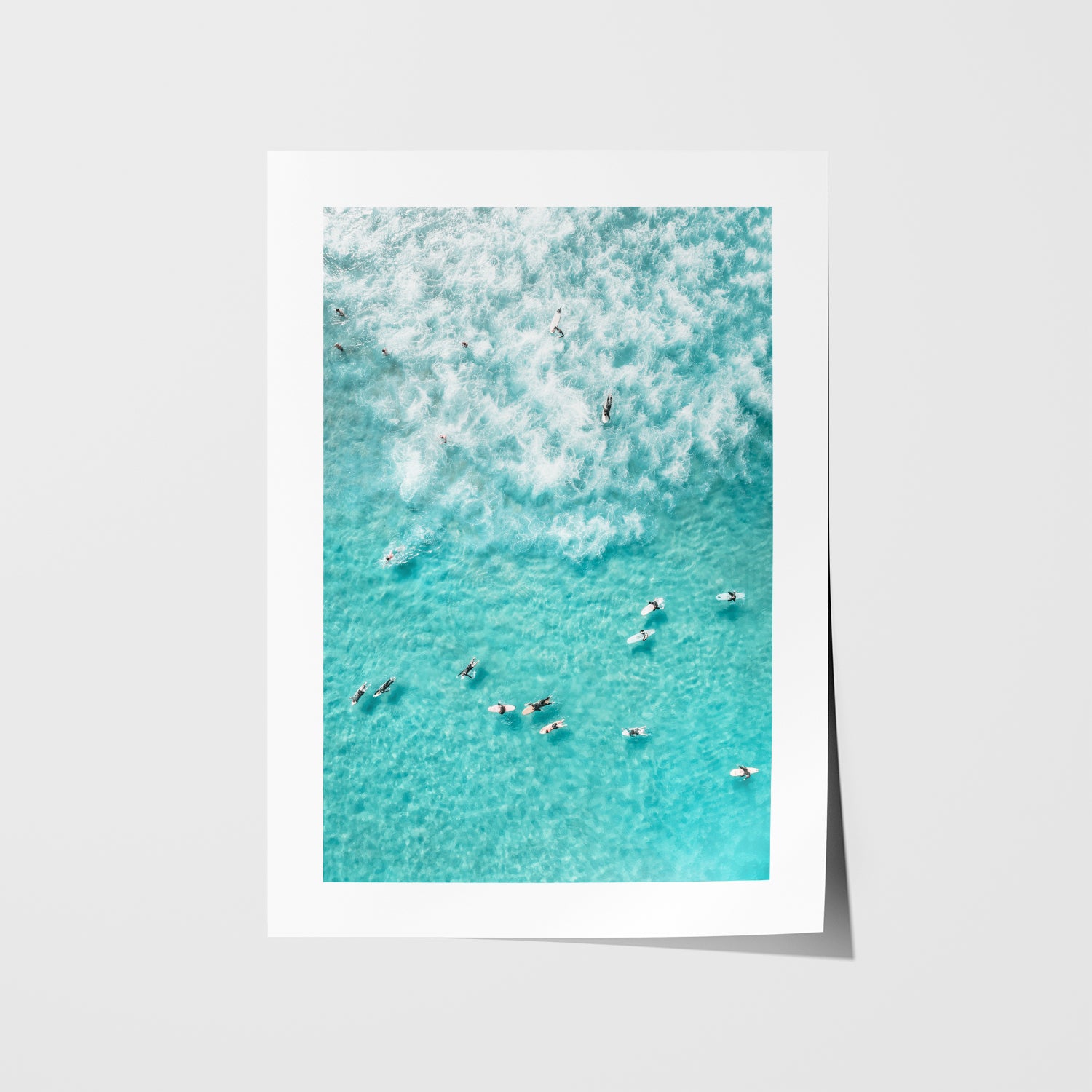 Surf gradient wave pattern in white frame - abstract coastal wall art for modern homes