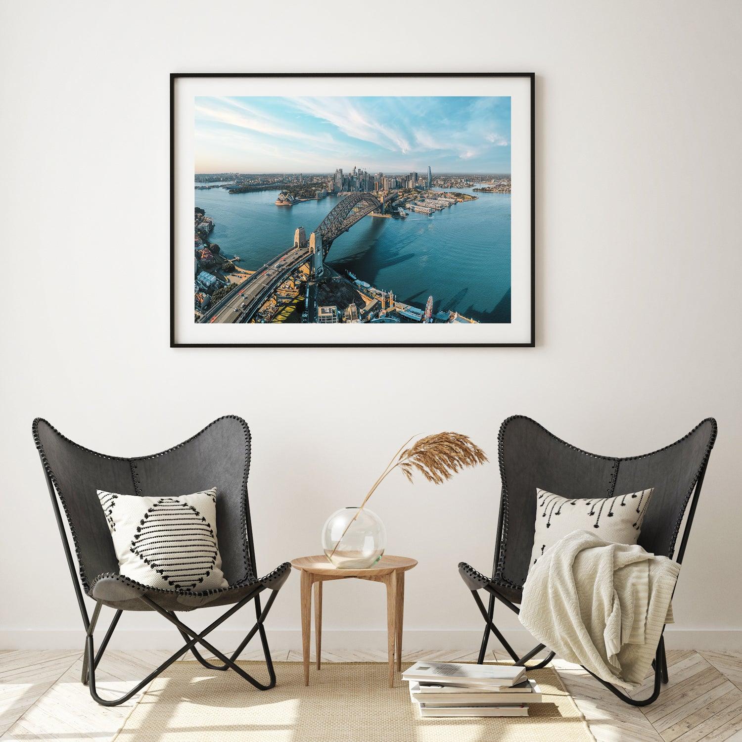 Over The Harbour Art Print-Print-Through Our Lens-Black Frame-Small-Landscape-Through Our Lens