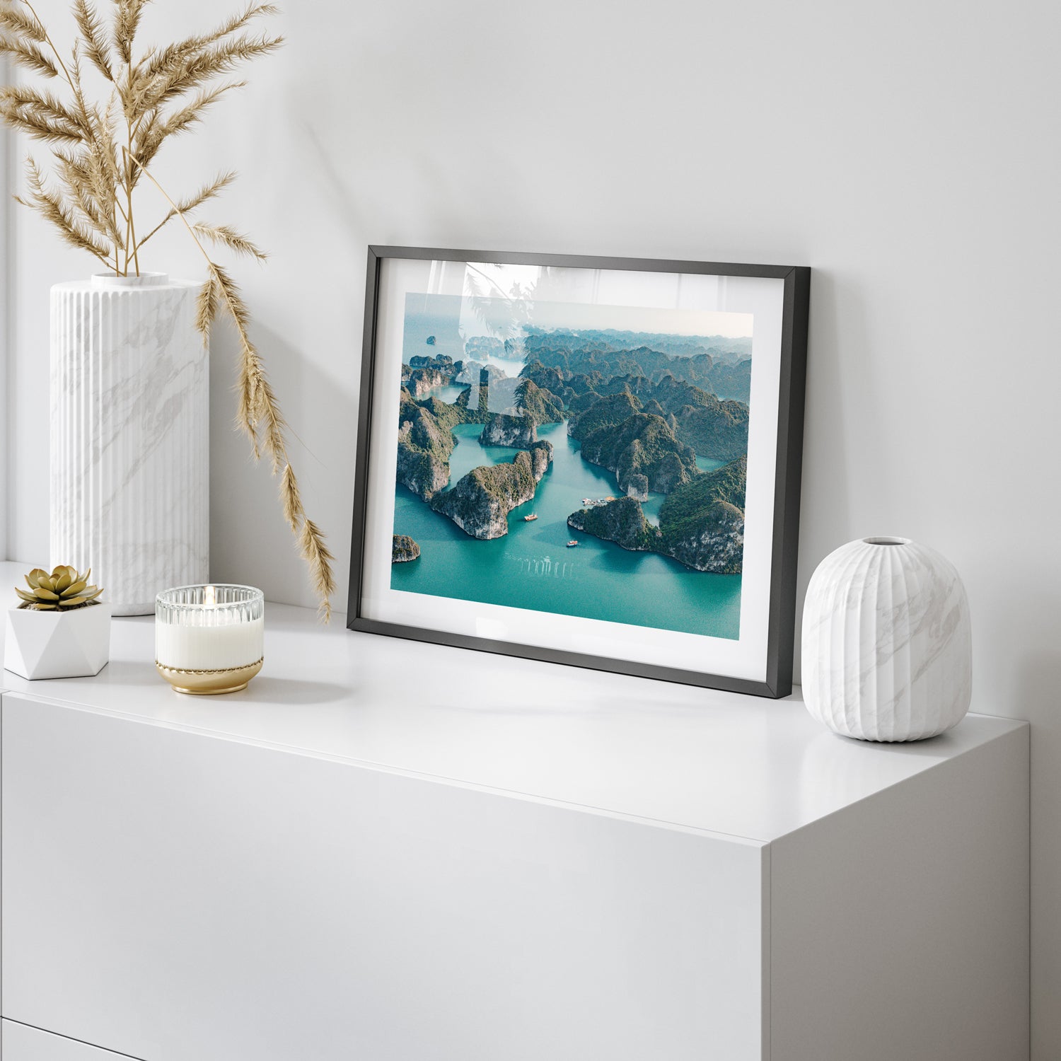 Ha Long Bay tropical seascape in black frame - Vietnamese coastal landscape wall art