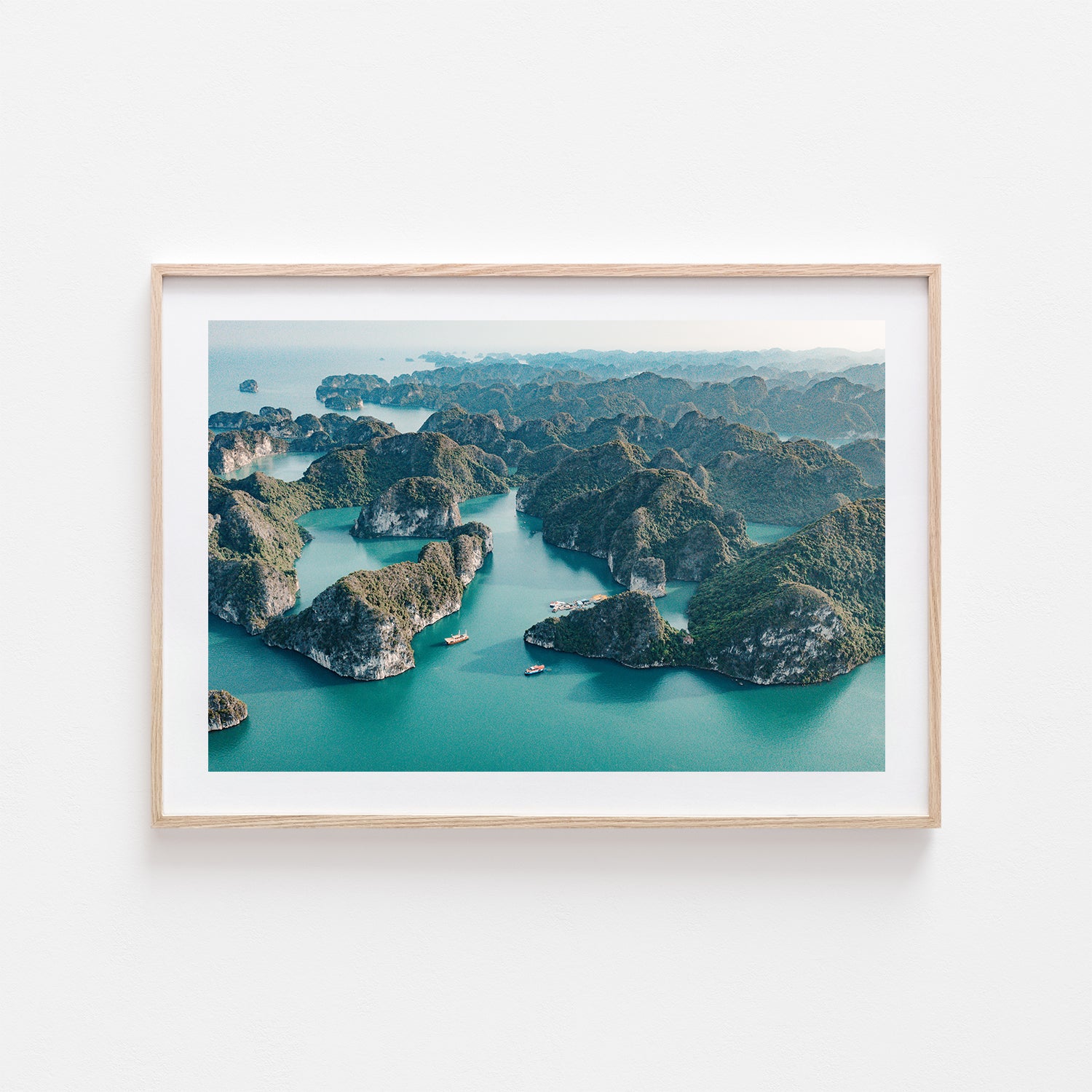Ha Long Bay tropical landscape in oak frame - Vietnamese coastal photography wall art