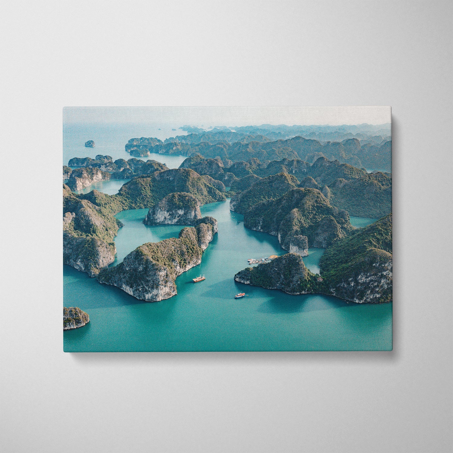 Ha Long Bay limestone islands aerial view in white frame - tropical landscape wall art