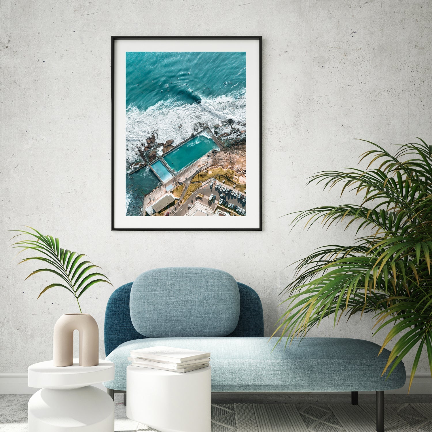 Top Down Dee Why Art Print-Print-Through Our Lens-Black Frame-Small-Through Our Lens