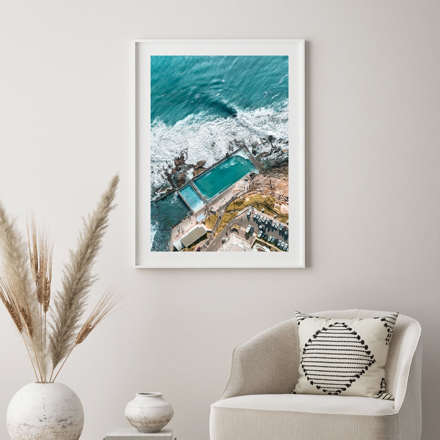 Top Down Dee Why Art Print-Print-Through Our Lens-White Frame-Small-Through Our Lens