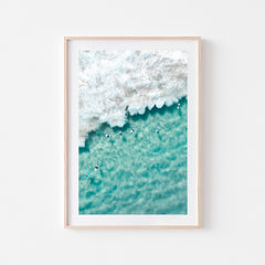 Tranquil Surf Aerial View - Abstract Ocean Art Print in a Large Oak Frame
