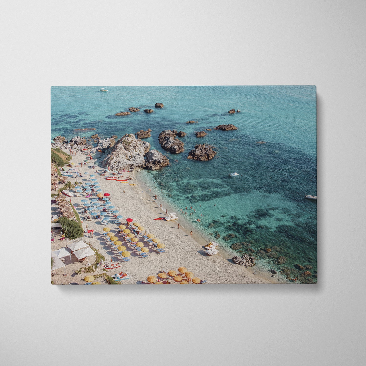 Positano aerial view in white frame - Italian coastal photography wall art for modern