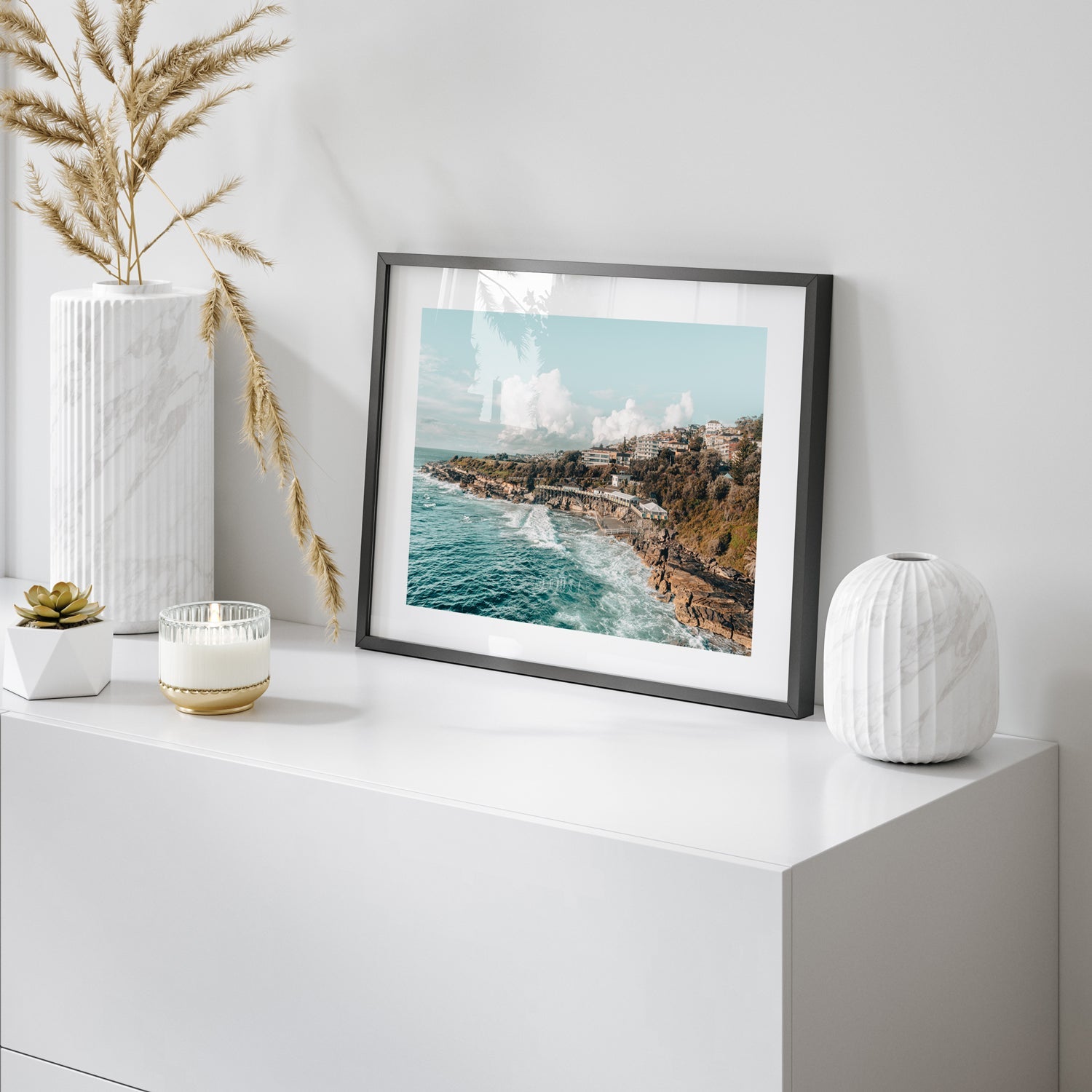 Wylies Baths aerial view in black frame - Coogee coastal swimming pool wall art