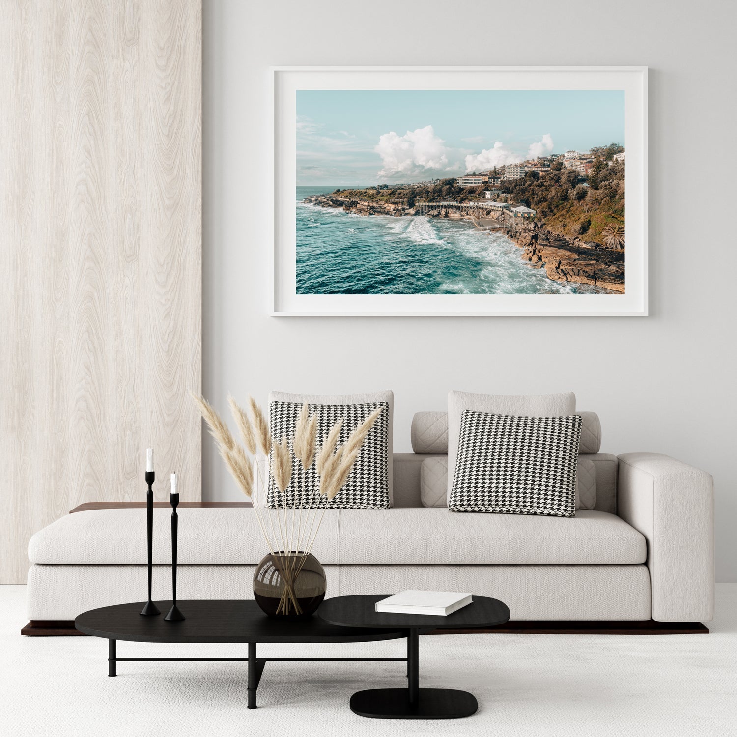 Coogee Wylies ocean pool aerial view in white frame - Sydney coastal photography wall art