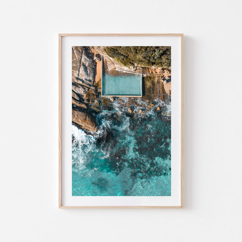 Whale Beach Rock Pool Art Print-Print-Small-Oak Frame-Through Our Lens
